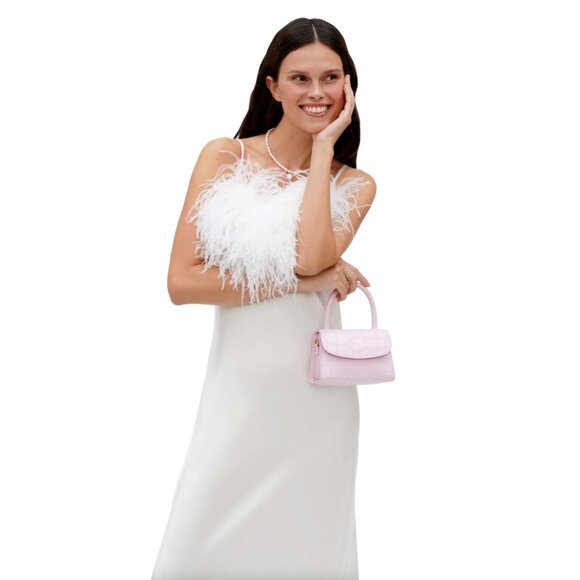 349. SLEEPER Boheme Slip Dress Feathers White Wedding Dress $298 NWT Large - Picture 5 of 5